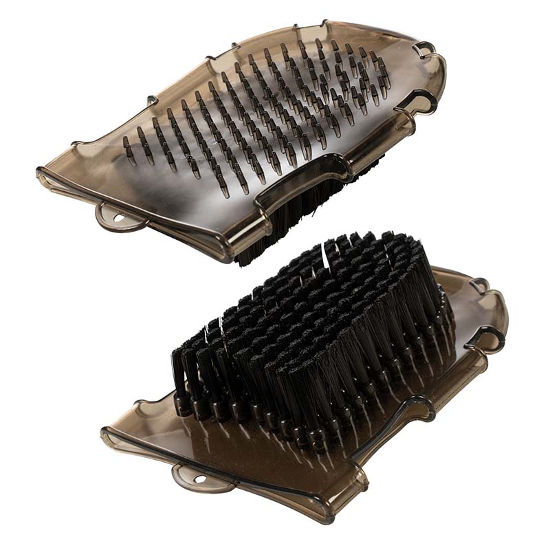 Dual-sided grooming glove with curry comb & brush
