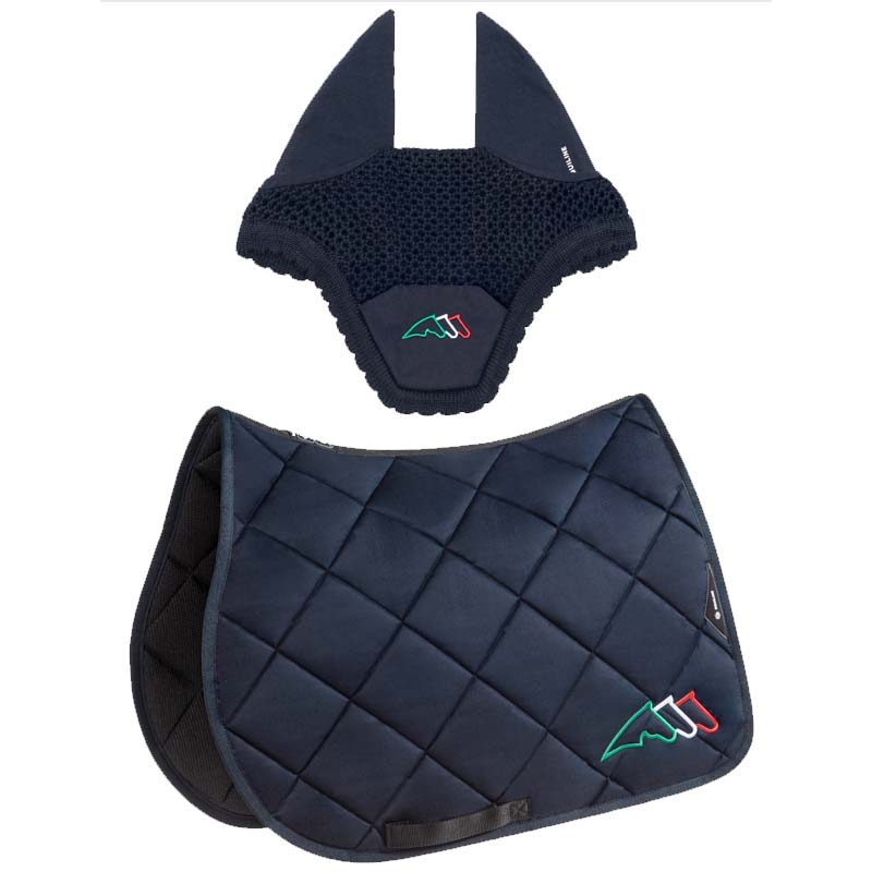 Equiline saddle pad and fly veil set rombo with tricolor embroidery - 3468