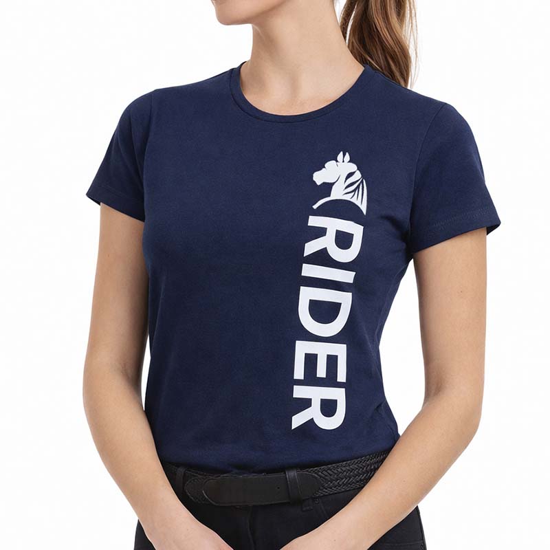 Women's Equestrian T-Shirt NAVY RIDER - navy blue/white print - 9392