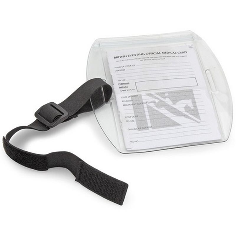 Medical card holder armband for rider