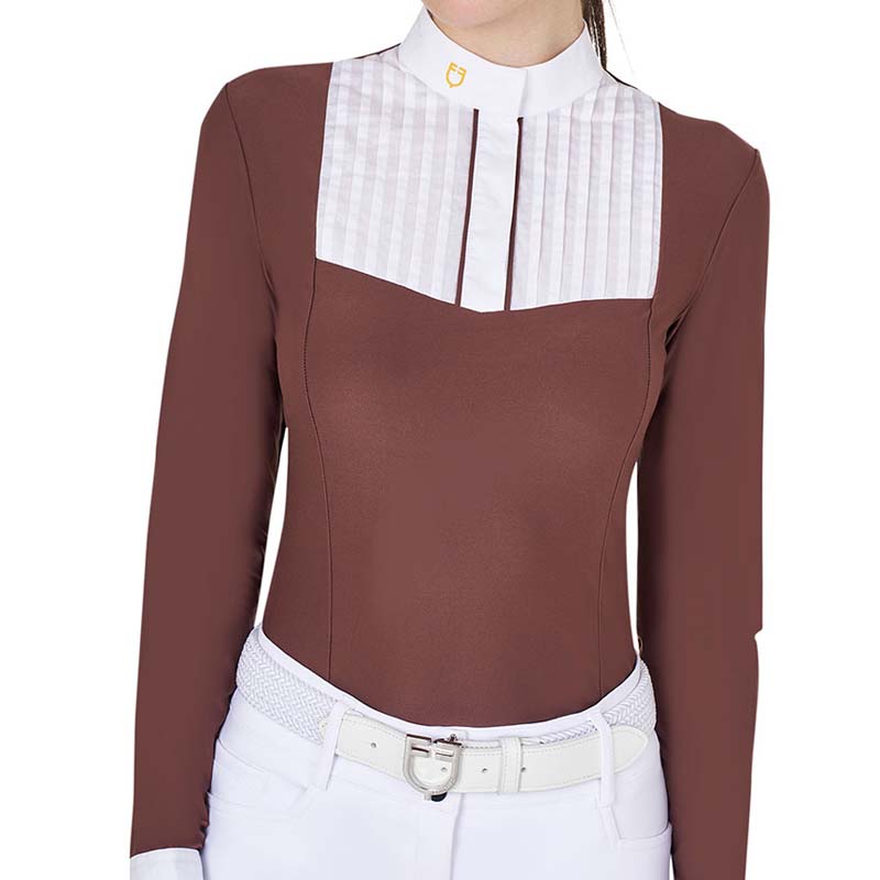 Ladies competition polo Equestro long sleeve with plissé - 9854
