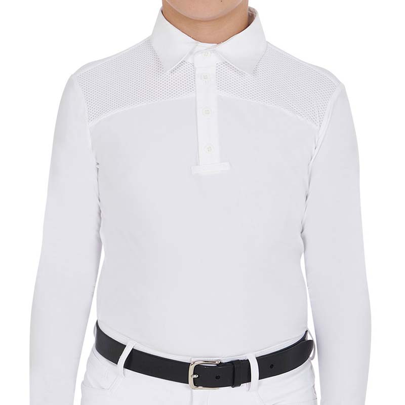 Equestro Junior Show Polo with micro-perforated insert, Long sleeve