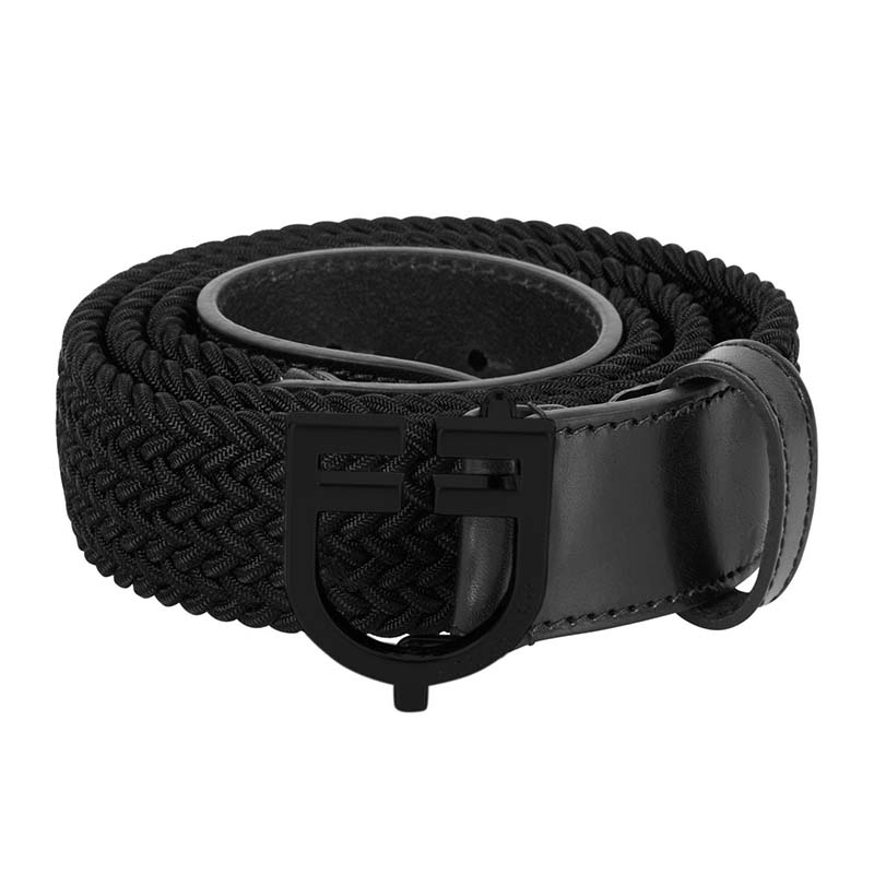 Equestro unisex braided elastic belt with logo buckle