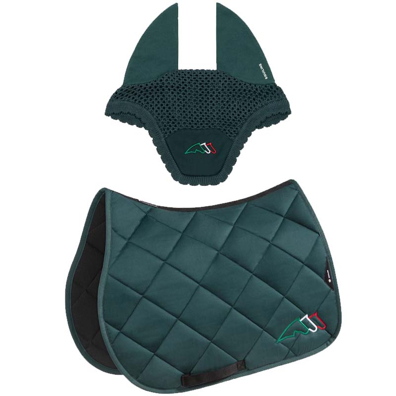 Equiline saddle pad and fly veil set rombo with tricolor embroidery - 3468