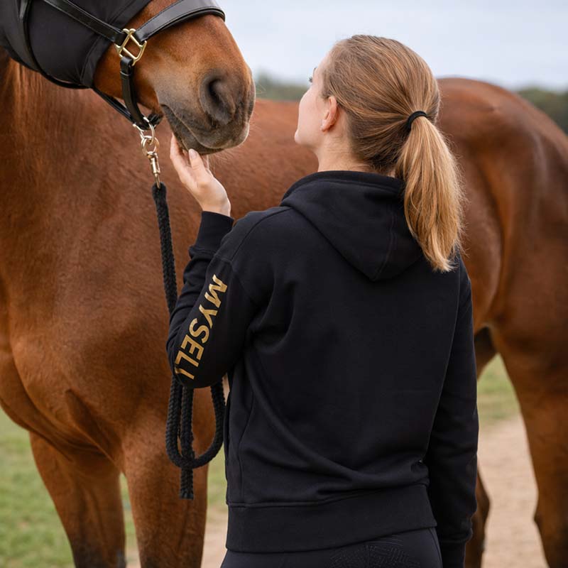Women's My Selleria Zip Hoodie GOLDEN RIDER - black/gold for Equestrian sports - 9402