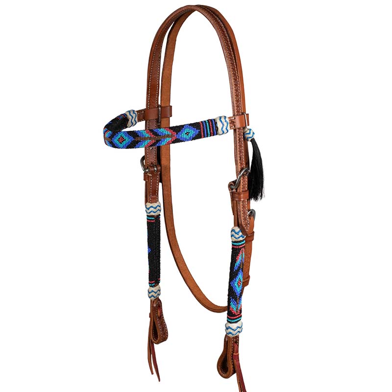 Pool’s western headstall in leather with navajo beads