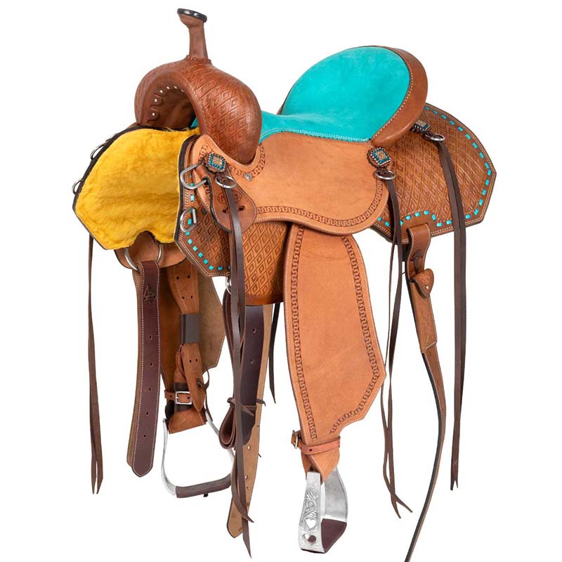 Western Saddle Pool's Barrel, turquoise seat and basket tooling