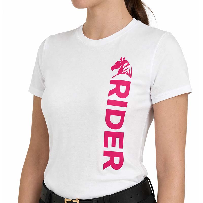 Women's Equestrian T-Shirt PINK RIDER - white/fuchsia print - 9396