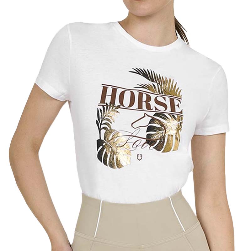 Equestro Cotton T-Shirt with gold print Horse Palm - women - 9870