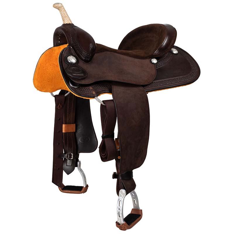 West wood western saddle basic barrel mj brown with basket decoration