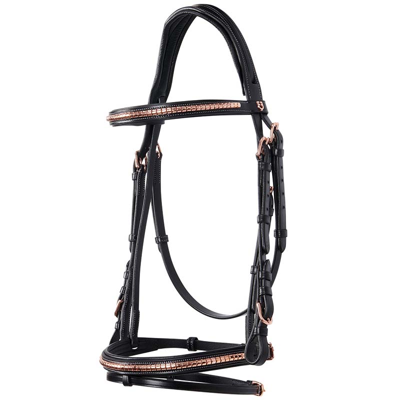 Equestro english bridle in leather with rose gold details