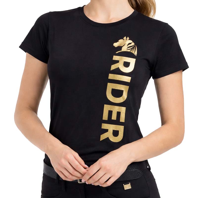 Women's Equestrian T-Shirt GOLDEN RIDER - black/gold print - 9394
