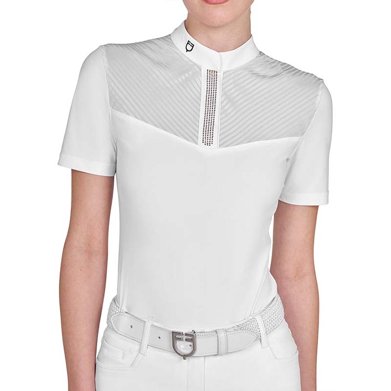 Competition Polo Shirt Equestro for Women silk-effect with rhinestones - 9067