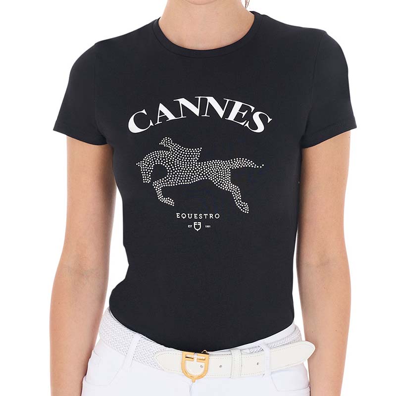Equestro women’s t-shirt cannes with rhinestones - 9903
