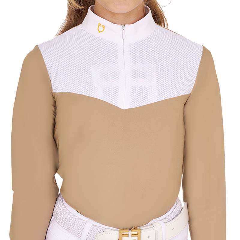 Competition polo equestro girl long sleeve with zip and mesh - 9737