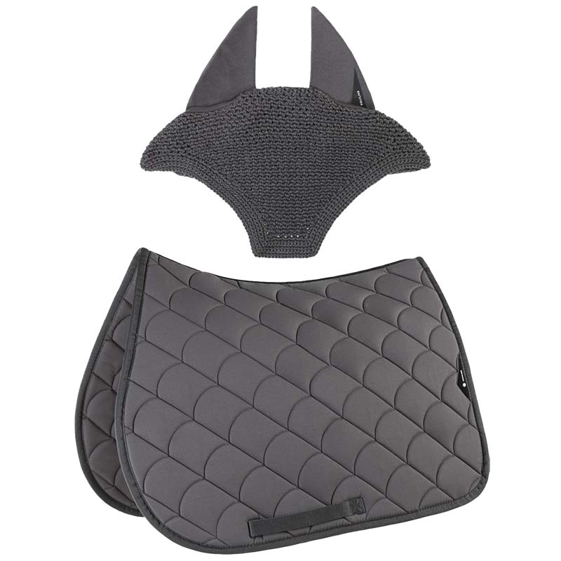 Equiline vive set saddle pad and fly veil with shock-absorbing quilting