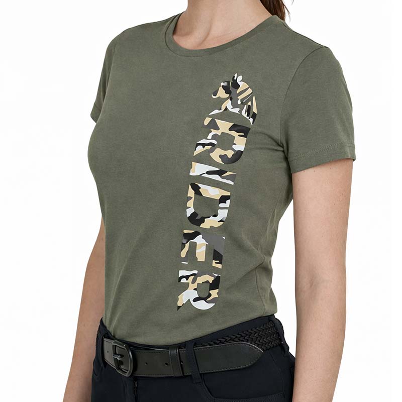Women's Equestrian T-Shirt WILD RIDER - green/camouflage print - 9395