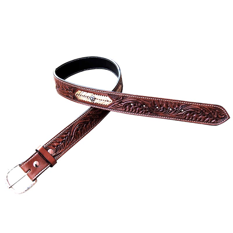 Pool’s western leather belt model flower rawhide