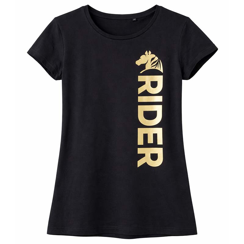 Women's Equestrian T-Shirt GOLDEN RIDER - black/gold print - 9394