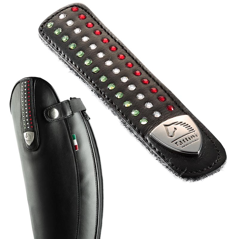Strap for boots tattini leather with italian flag in crystal