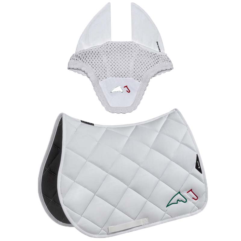 Equiline saddle pad and fly veil set rombo with tricolor embroidery - 3468