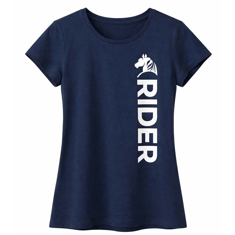 Women's Equestrian T-Shirt NAVY RIDER - navy blue/white print - 9392