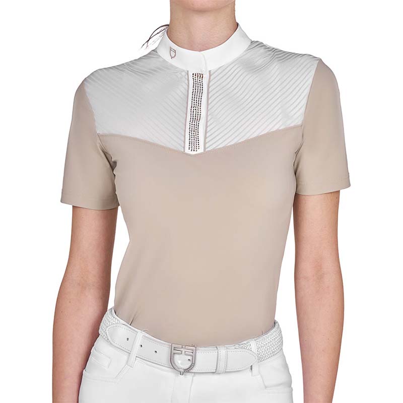 Competition Polo Shirt Equestro for Women silk-effect with rhinestones - 9067