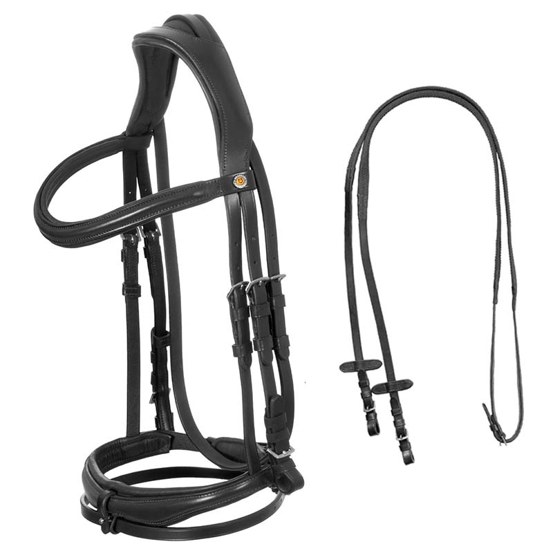 Anatomical English Bridle Equestro CROWN in leather w/reins - 2356