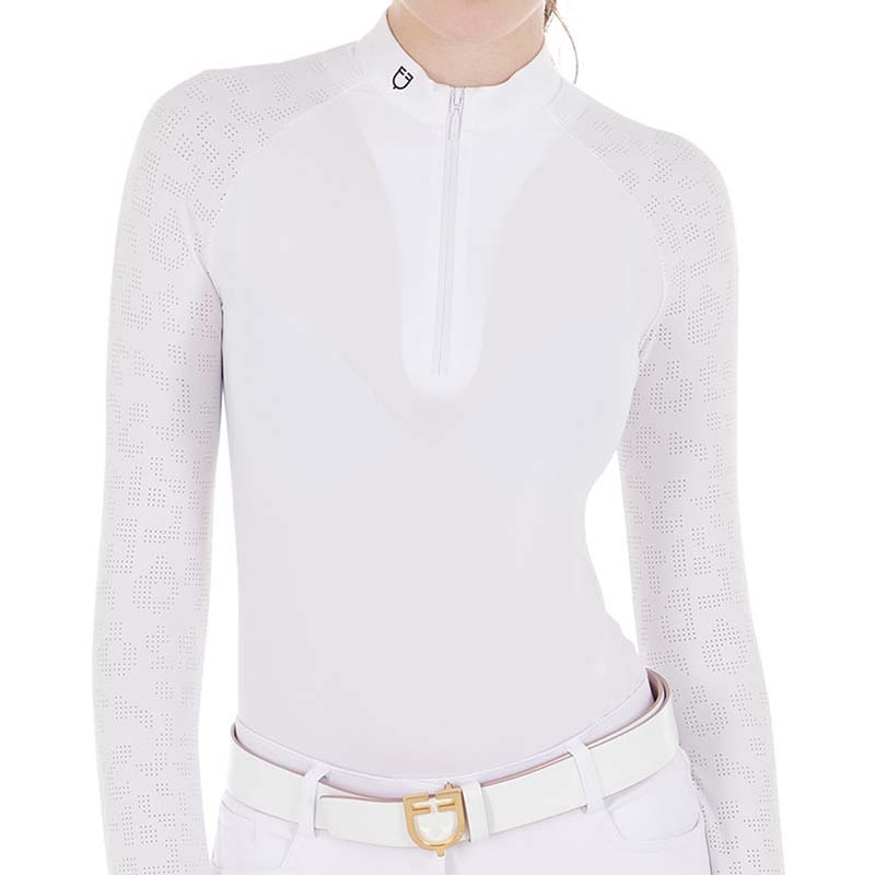 Equestro women's competition polo with leopard mesh inserts