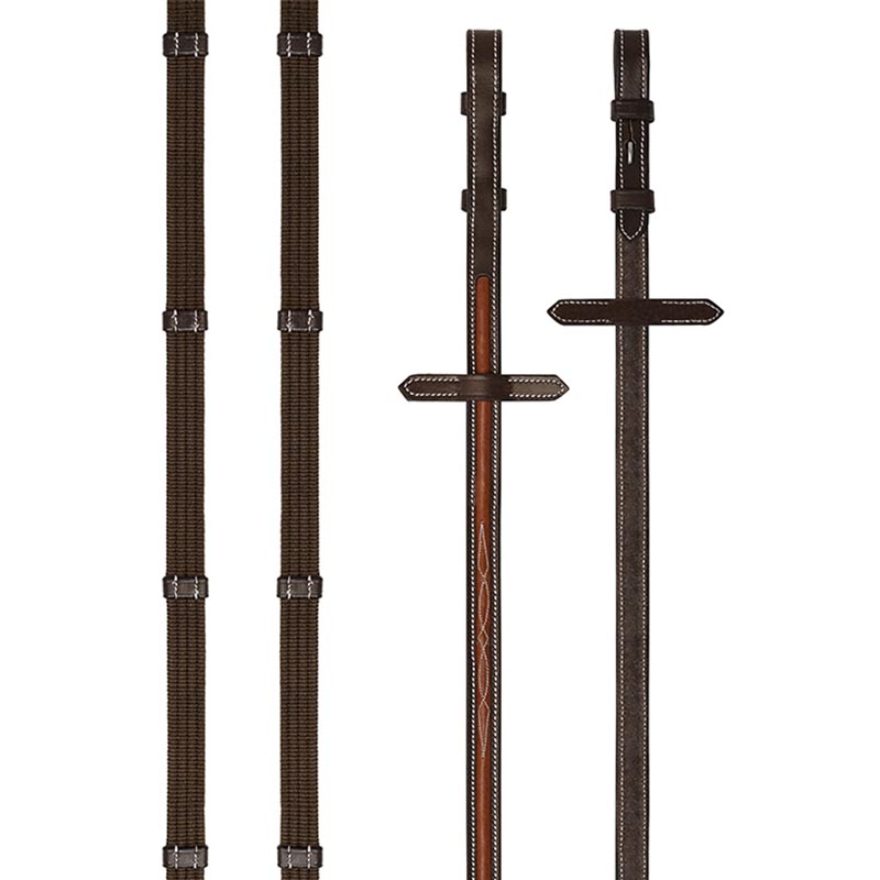 Prestige e89 cotton reins with 5 stoppers and leather inserts - 2382