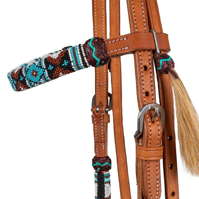 Western bridle leather with navajo beads - 4338
