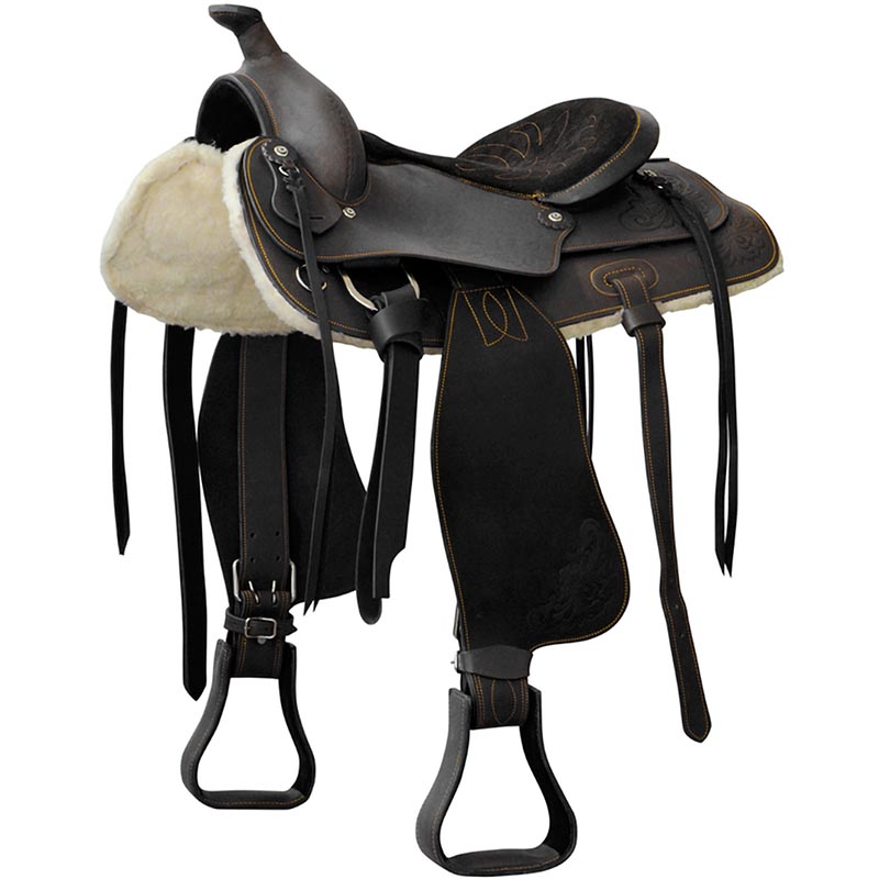Western saddle floral-tooled suede leather seat - 4876