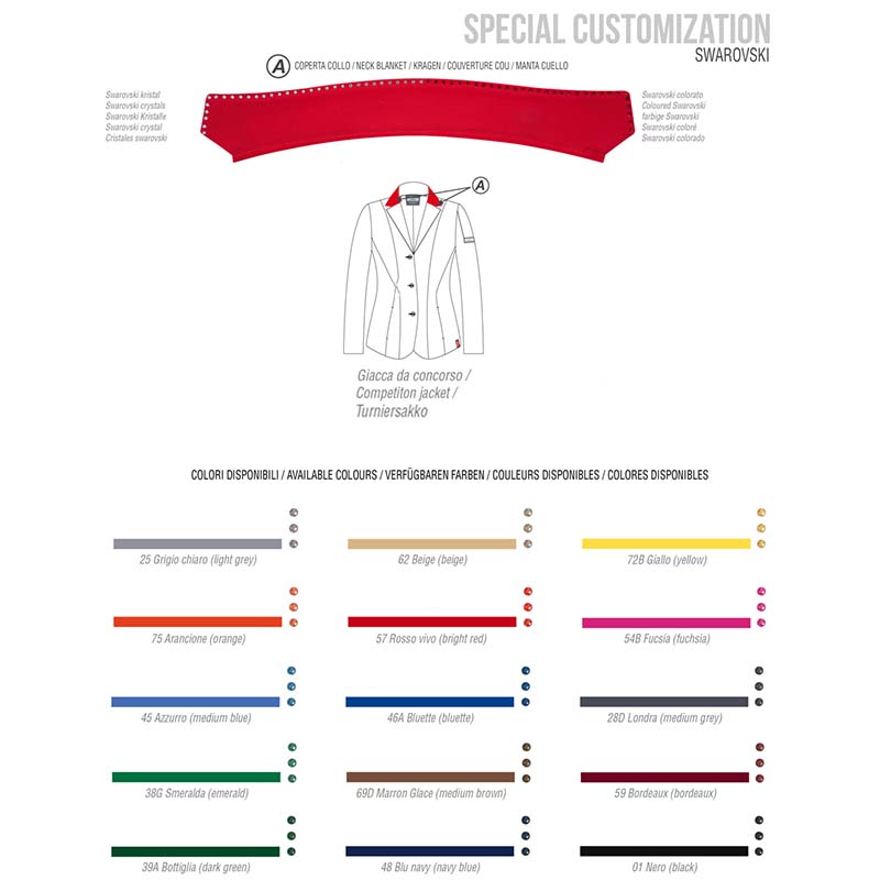 Personalization on animo jacket competition swarovski application on neck - 3918