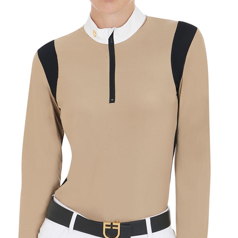 Equestro competition polo shirt for woman long sleeve with zip - 9735