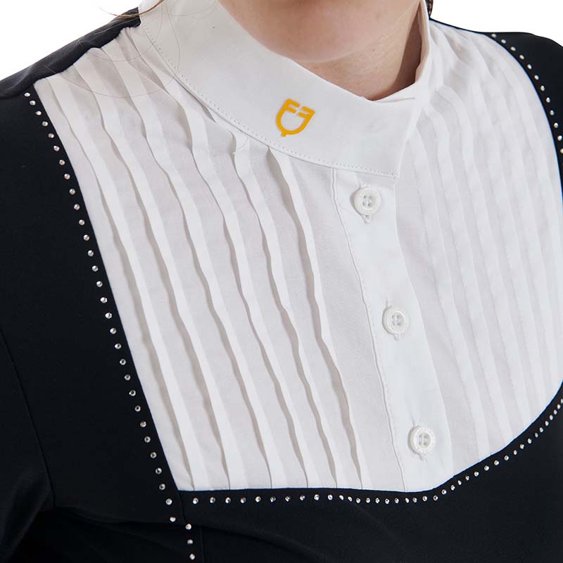Competition polo long sleeve Equestro with rhinestones for woman - 9866