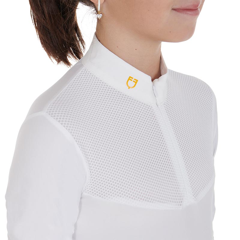 Competition polo equestro girl long sleeve with zip and mesh - 9737