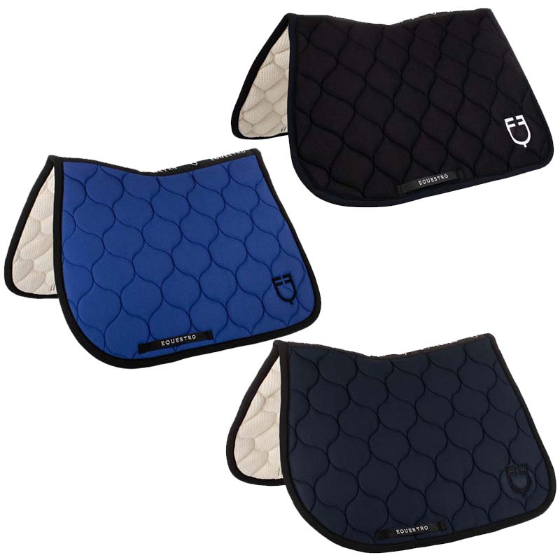 Equestro jumping saddle cloth perforated fabric black line edition - 3627