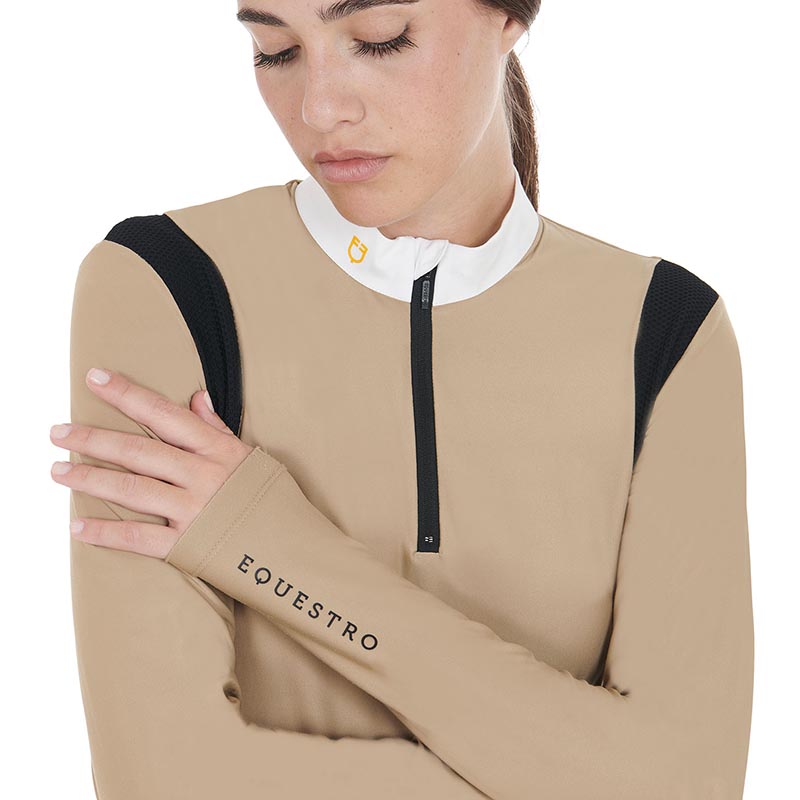 Equestro competition polo shirt for woman long sleeve with zip - 9735