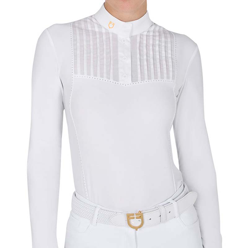 Competition polo long sleeve Equestro with rhinestones for woman - 9866