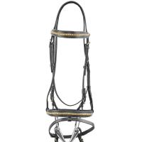 ENGLISH LEATHER BRIDLE WITH BRASS DECORATIONS RUBBER REINS