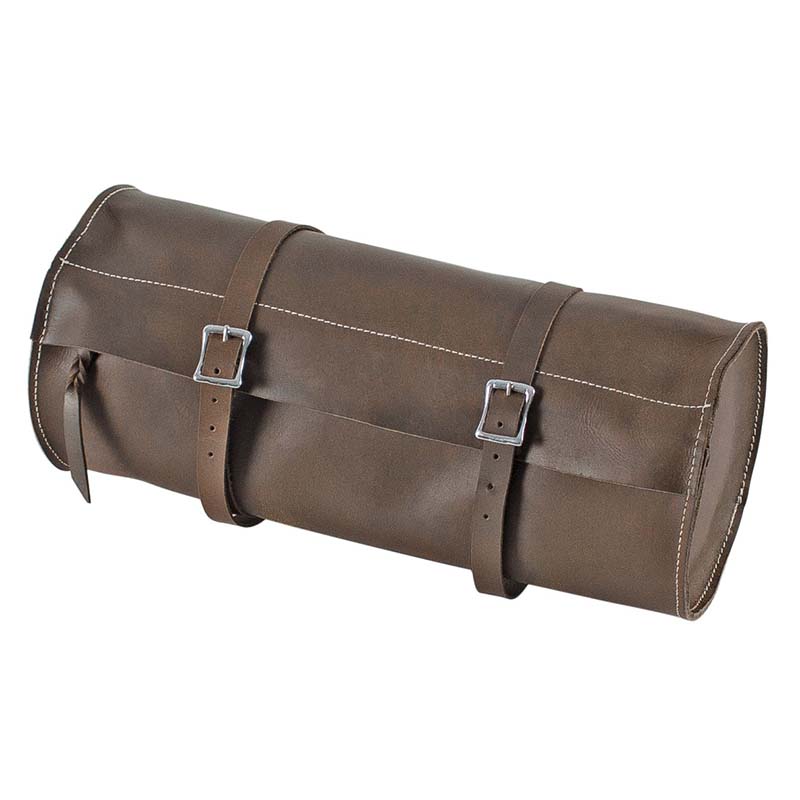 Back saddlebag for riding in stiff leather barrel shape