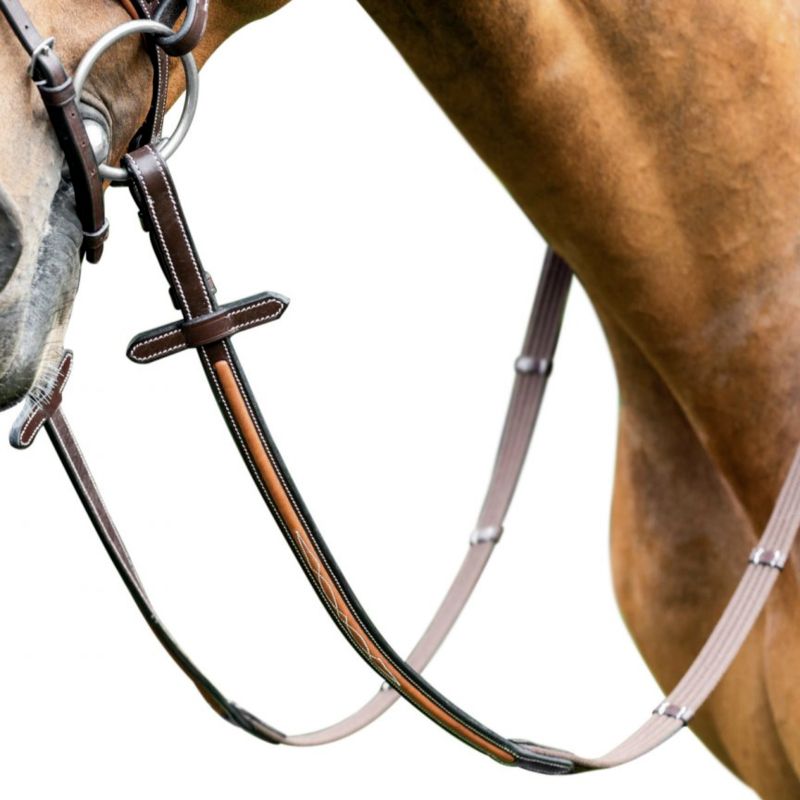 Prestige e89 cotton reins with 5 stoppers and leather inserts