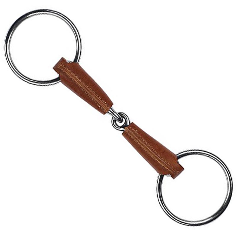 Snaffle jointed bit stainless steel covered in leather