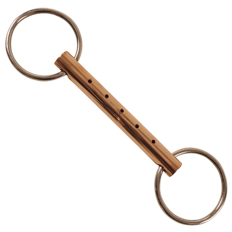 Whole stainless steel ring snaffle with breathable copper mouthpiece