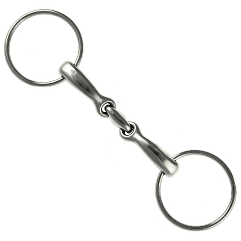 Snaffle jointed bit stainless steel full curved mouth with central olive