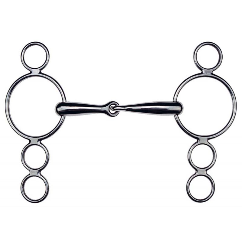 Full stainless steel continental gag bit 4-ring cheeks