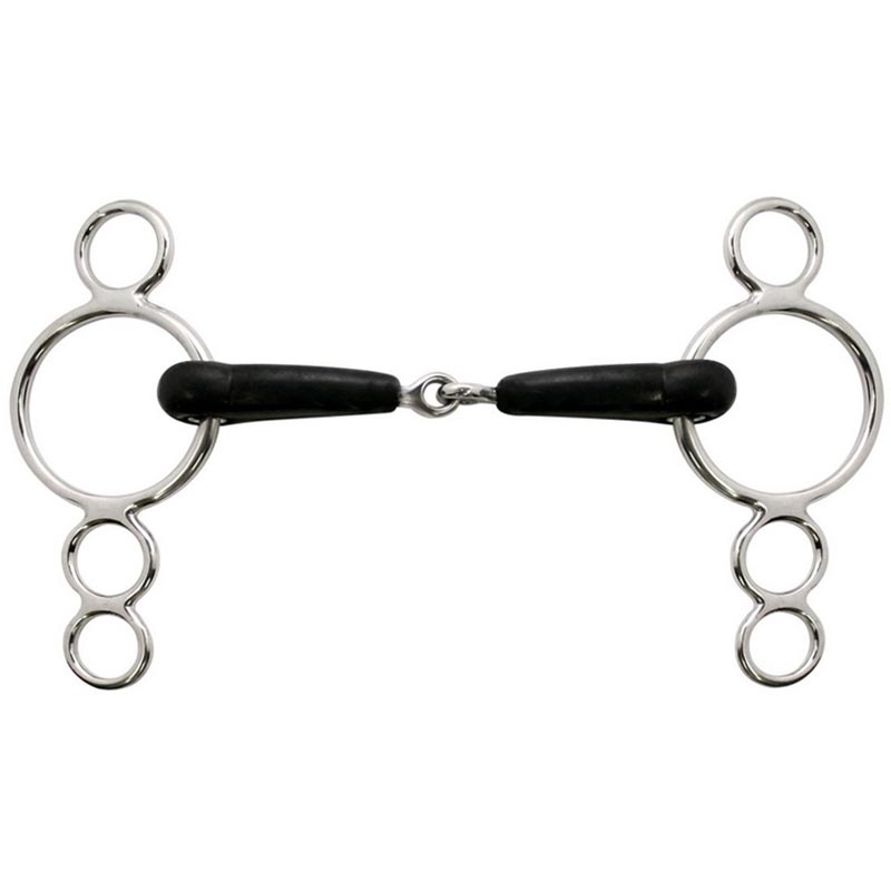 Stainless steel continental gag bit 4-ring cheeks rubber mouthpiece