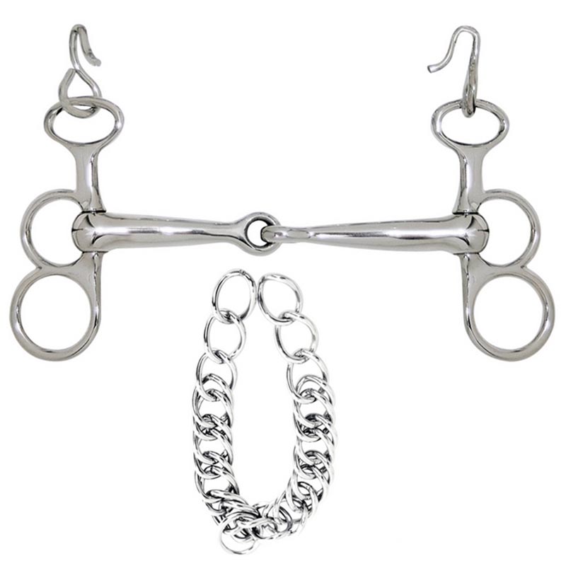 Jointed gag bit with curb chain mm 135