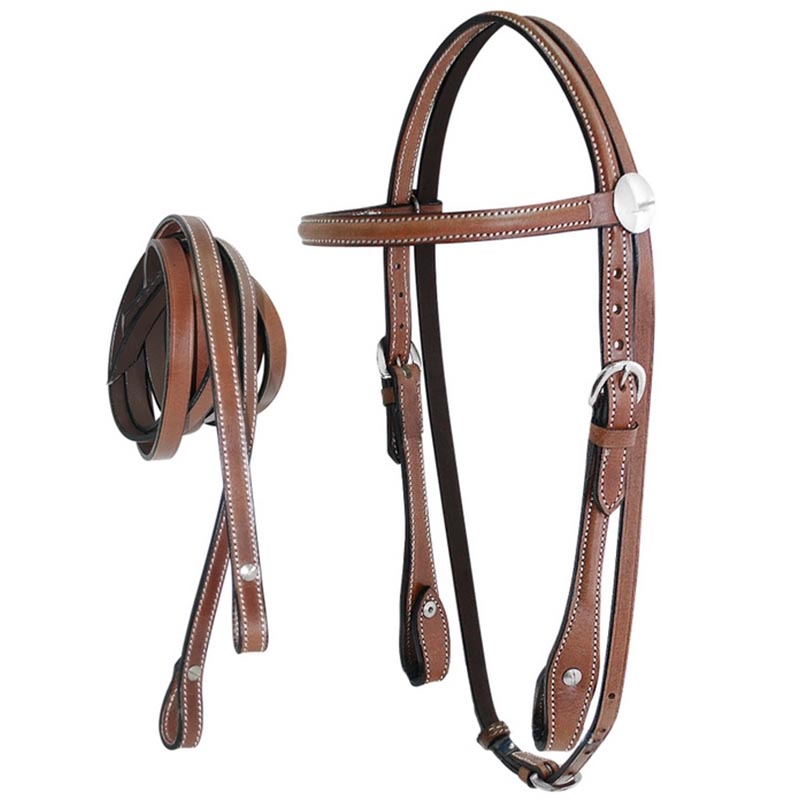 Western smooth leather bridle with stitching