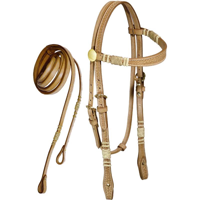 Western bridle excellent leather basket pattern rawhide decoration